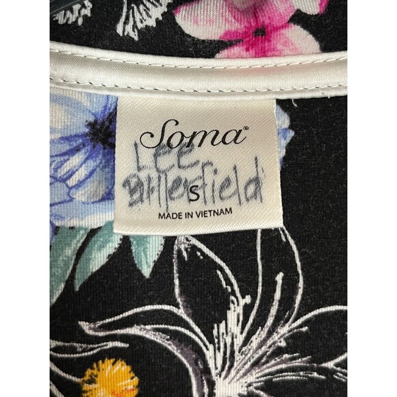 Soma Cool Nights Pajama Shirt‎ Top Sz Small Floral Hibiscus Tropical Long Sleeve - Picture 4 of 10